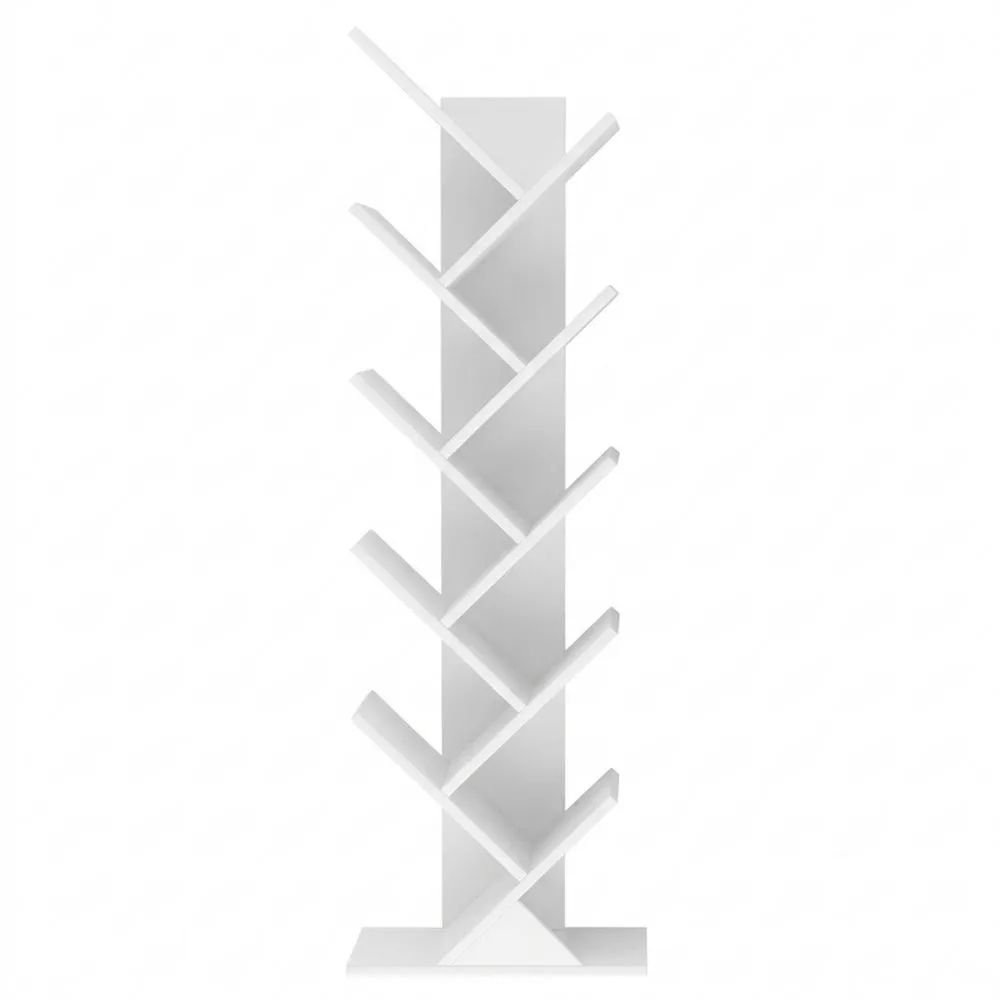 Modernes Baumförmiges Bücherregal mit 10 Ebenen, weiß-Yogcozy