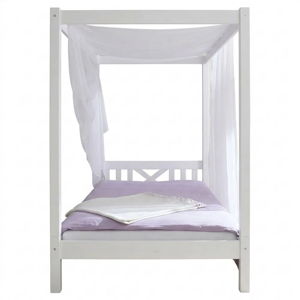 Rustikales Einzelbett mit Baldachin aus Kiefernholz-Yogcozy