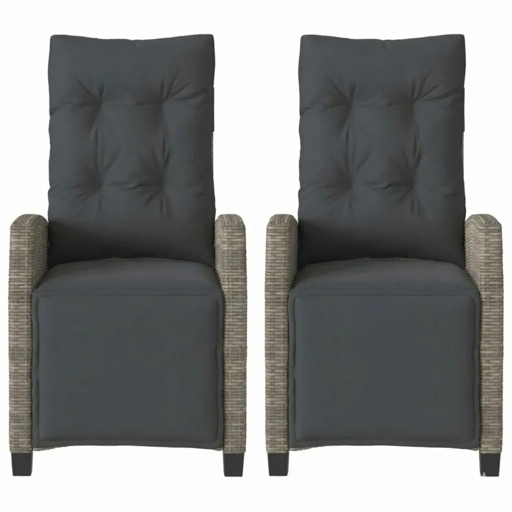 Verstellbarer Gartensessel mit Fußstütze, Relaxstuhl aus Poly Rattan, Grau-Yogcozy