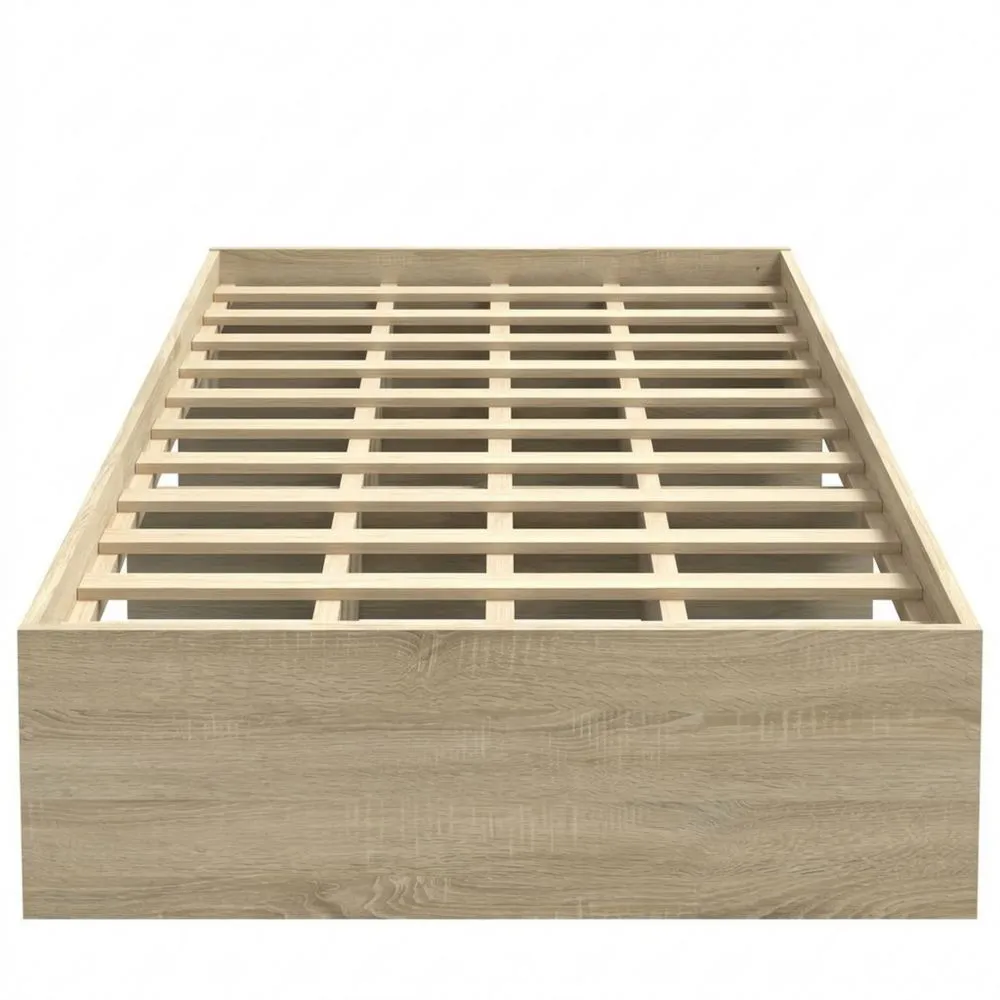 Einzelbett mit Stauraum und Lattenrost, Schlafzimmereinrichtung, 90x200cm, Sonoma-Eiche-Yogcozy