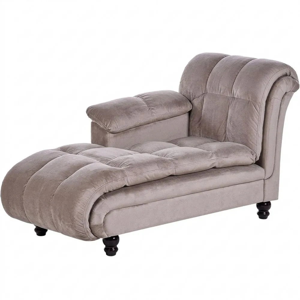 Rechts Chaiselongue, Braun Taupe mit Holzfüßen und Gestepptem Design-Yogcozy