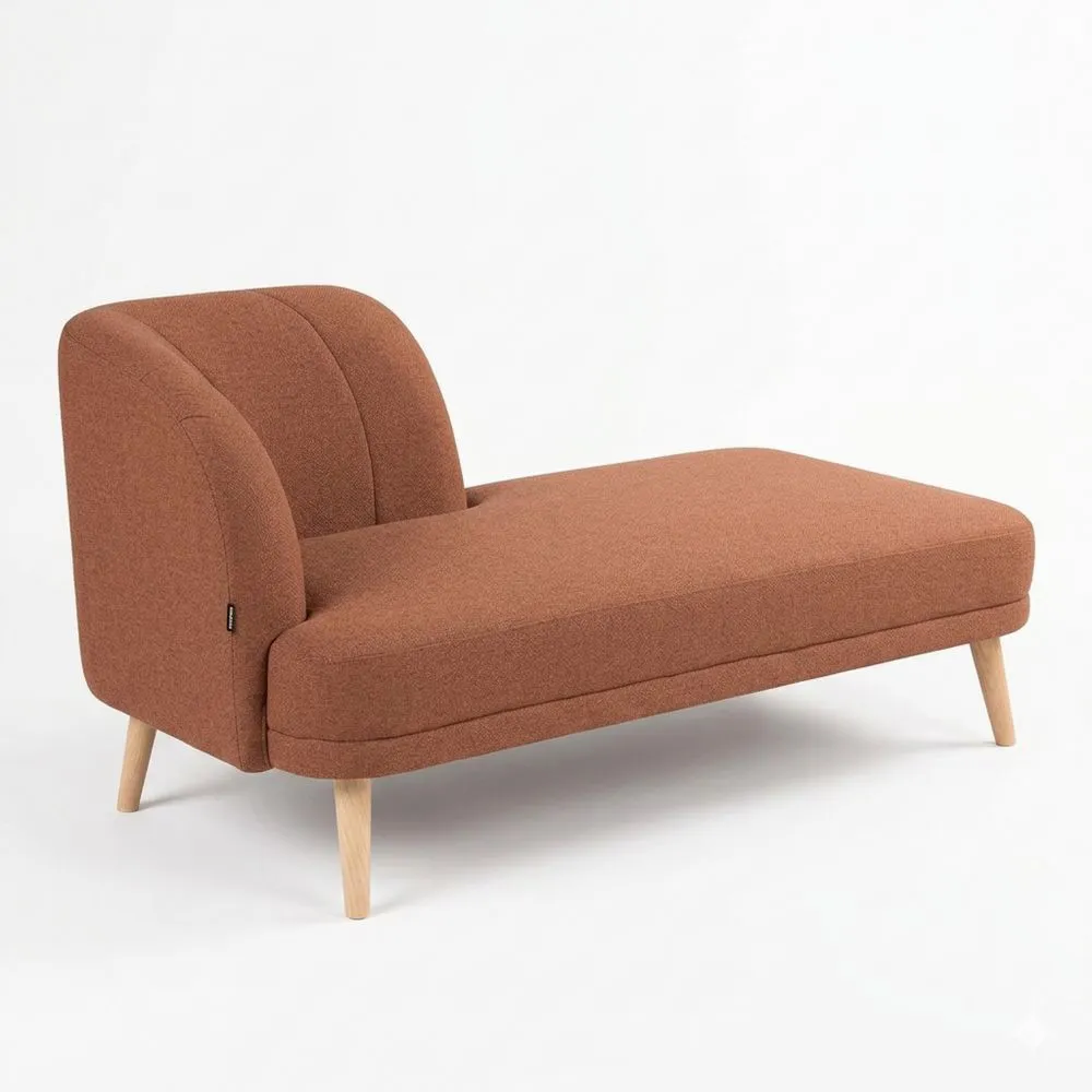 Bequeme Chaiselongue aus Stoff in Goldbraun mit Holzbeinen-Yogcozy