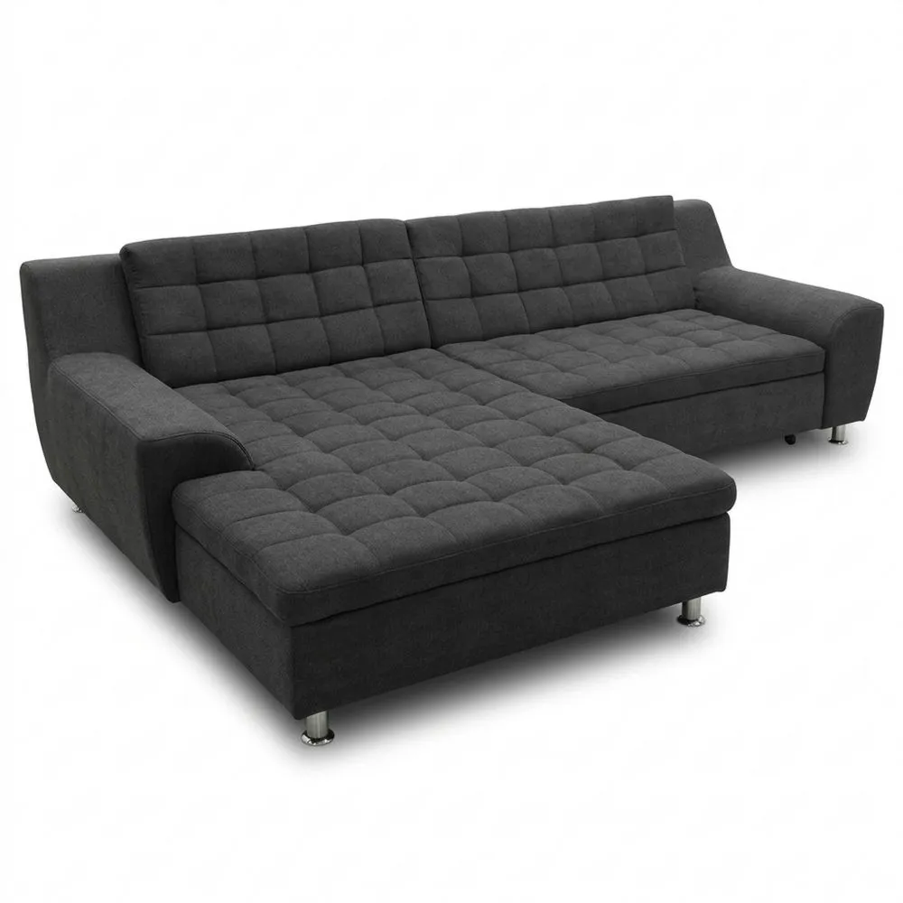 L-förmiges Ecksofa mit Schlaffunktion und Bettkasten, dunkelgrau-Yogcozy
