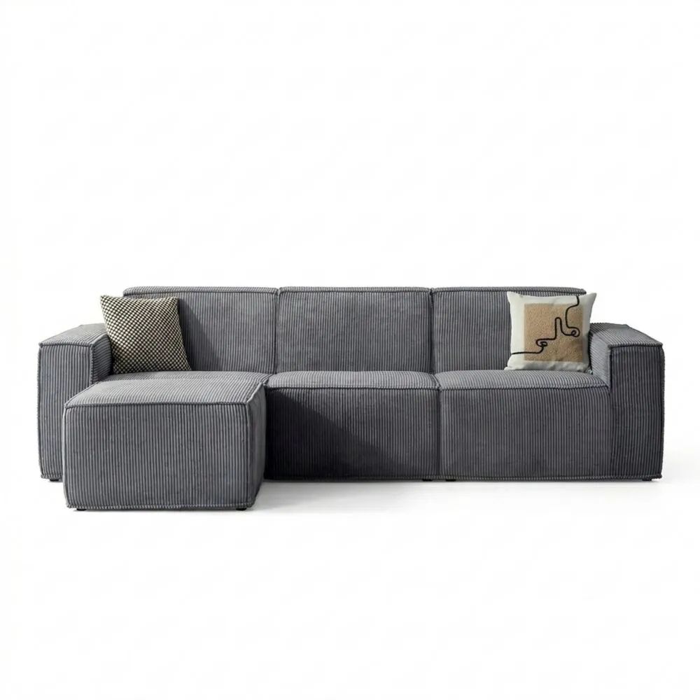 Modulares Ecksofa mit Schlaffunktion und Ottomane, Dunkelgrau-Yogcozy