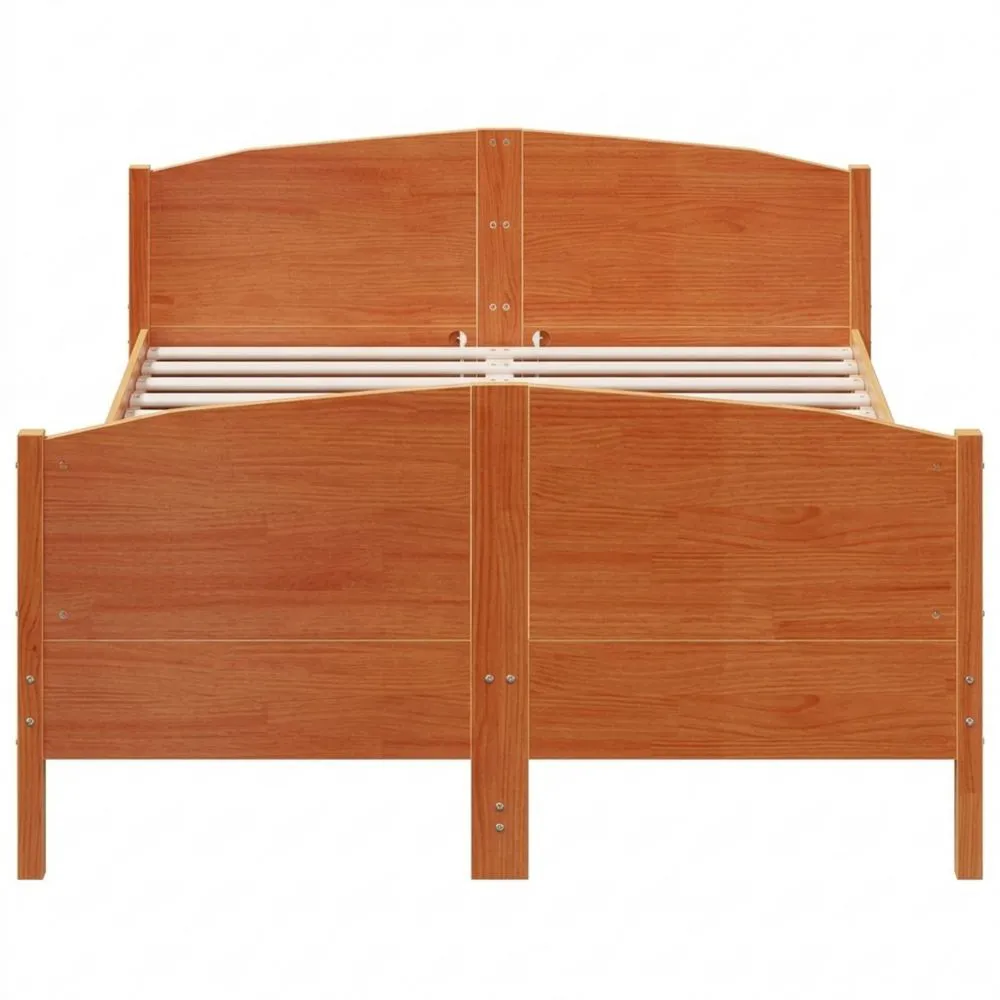Modernes Doppelbett aus Massivholz mit Kopfteil, 120x200cm, wachsbraun-Yogcozy