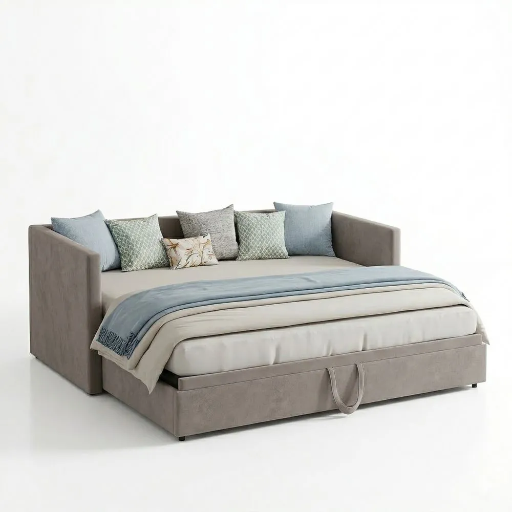 Ausziehbares Tagesbett mit Gästebettfunktion, Samtstoff, grau, 90/180x200 cm-Yogcozy