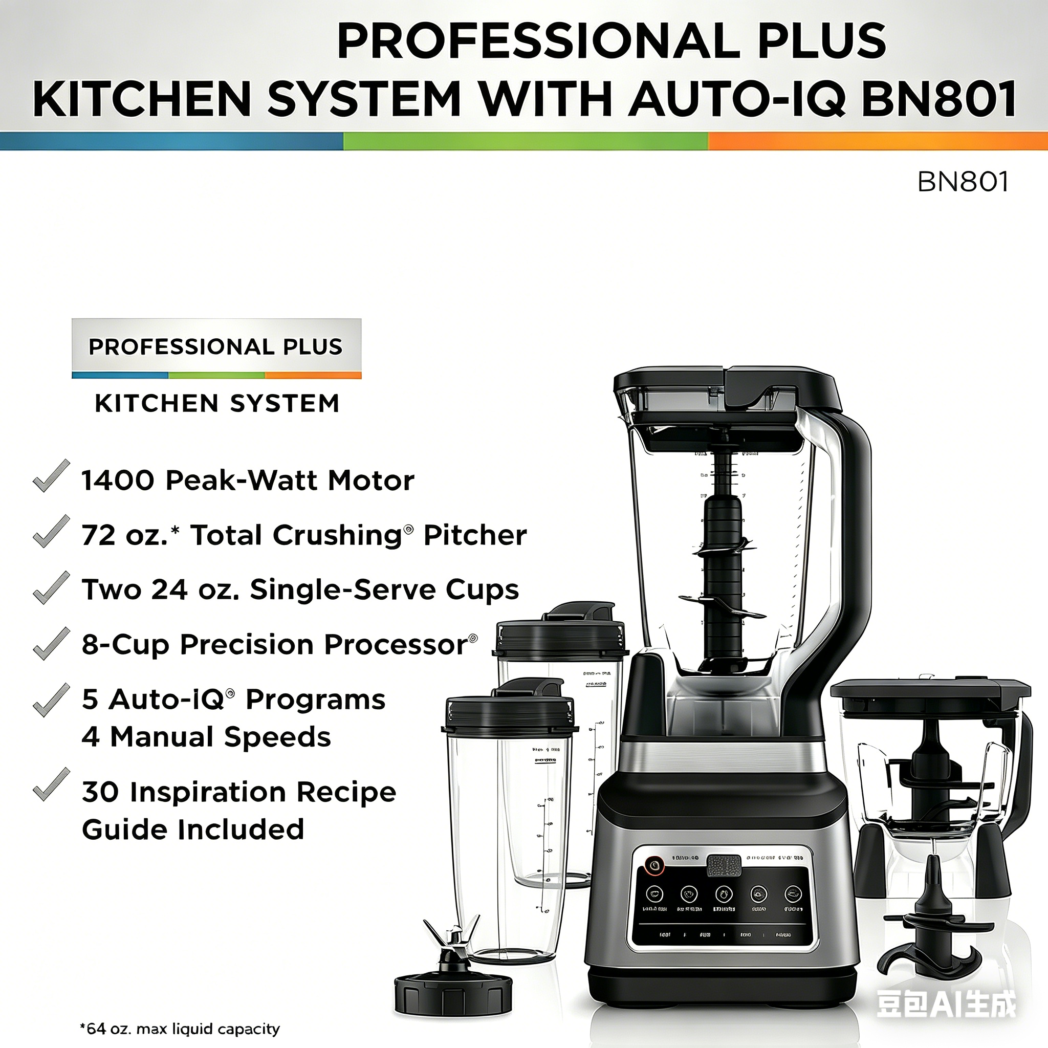 Sistema de Cocina 3 en 1, Set Licuadora con 5 programas | BN801