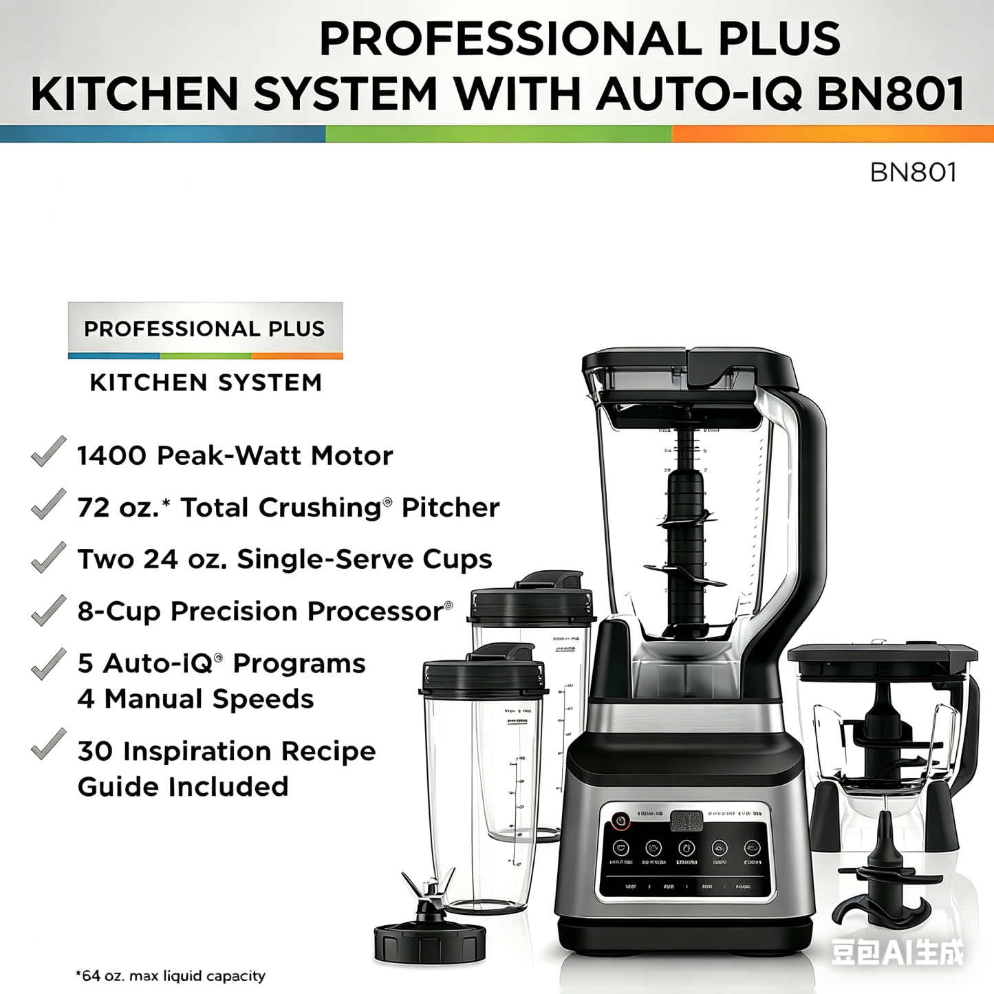 Sistema de Cocina 3 en 1, Set Licuadora con 5 programas | BN801