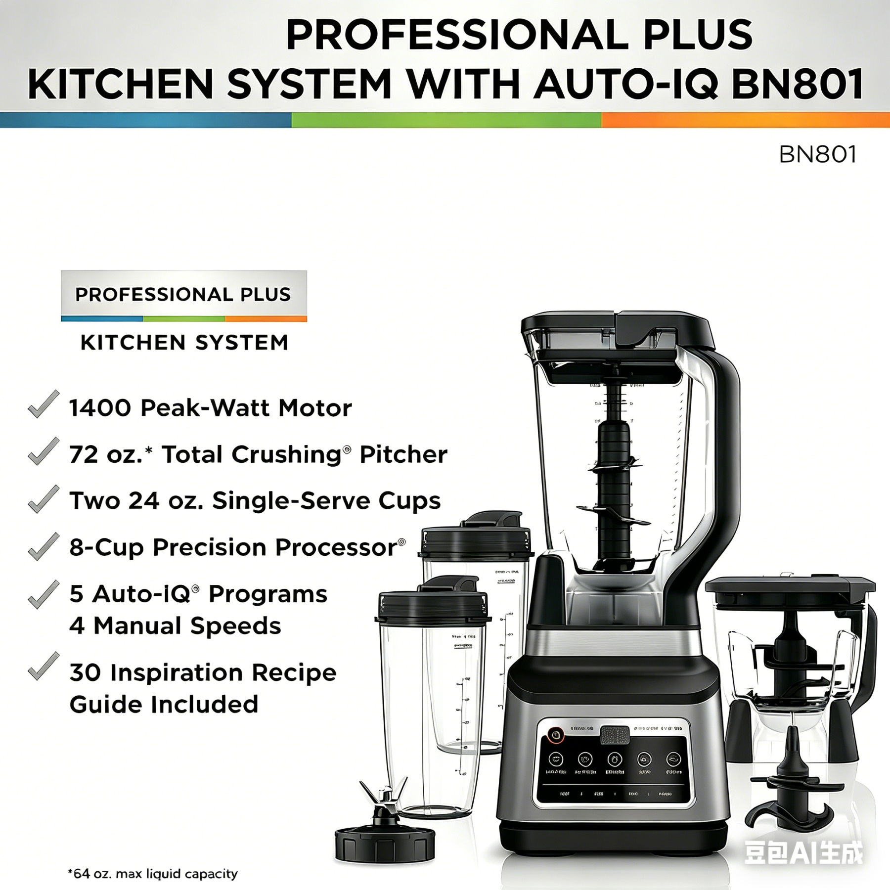 Sistema de Cocina 3 en 1, Set Licuadora con 5 programas | BN801