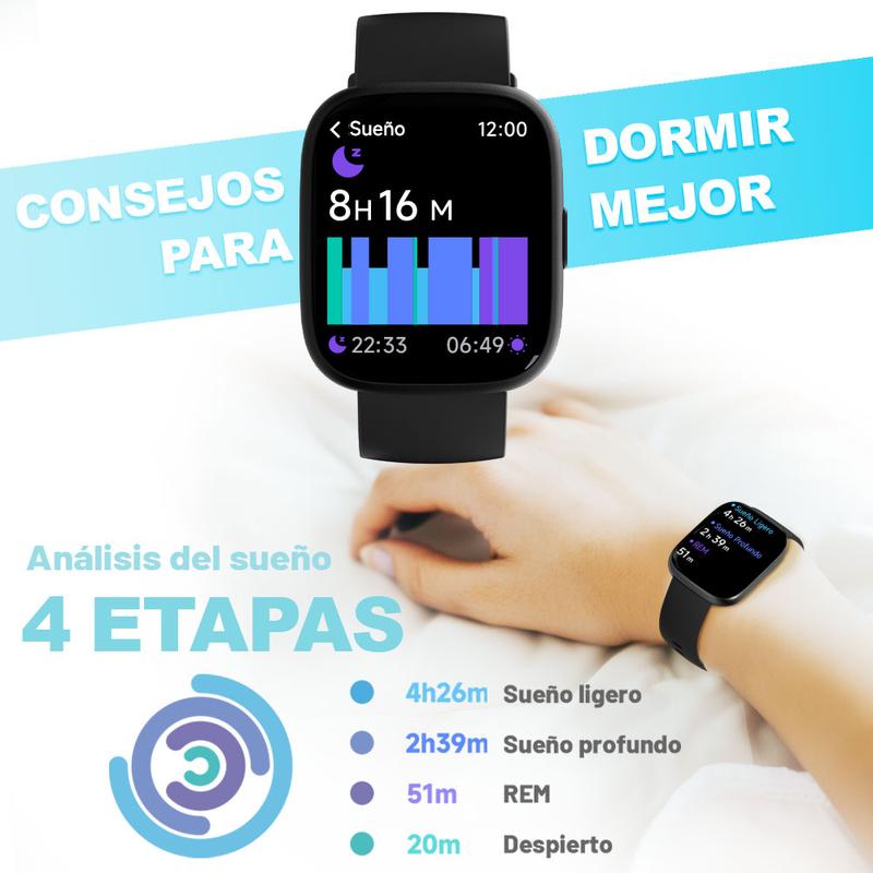 Reloj inteligente multifunción para hombre y mujer, rastreador de Fitness de 1,83 inch, con rastreador de pasos / rastreador de actividad, podómetro, reloj inteligente para responder / hacer llamadas, Compatible con Android iOS