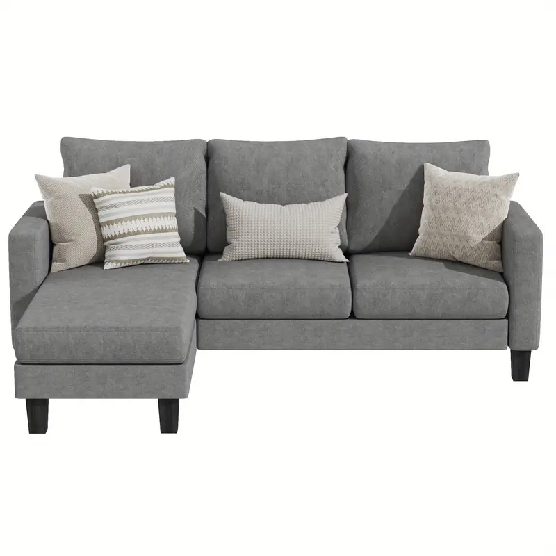 Sofá seccional convertible, sofá de 3 plazas en forma de L con tela de lino, otomana móvil Sofá pequeño para apartamentos pequeños, sala de estar y oficina (gris oscuro)