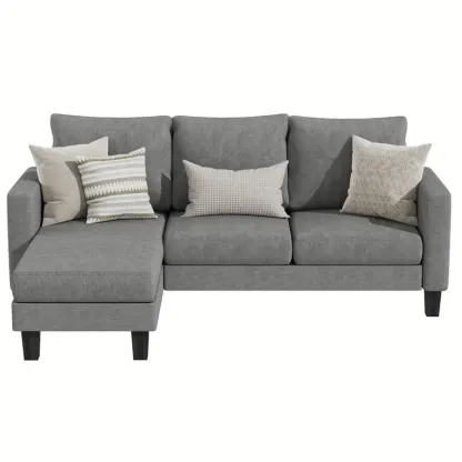 Sofá seccional convertible, sofá de 3 plazas en forma de L con tela de lino, otomana móvil Sofá pequeño para apartamentos pequeños, sala de estar y oficina (gris oscuro)