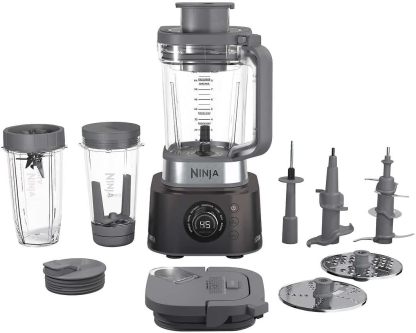 Licuadora de Uso Profesional, 7 Funciones en 1, Procesador de Alimentos y Extractor de Nutrientes, 3 Cuchillas, 2 Tapas, 2 Termos y 2 Extractores de Nutrientes (Reacondicionado)