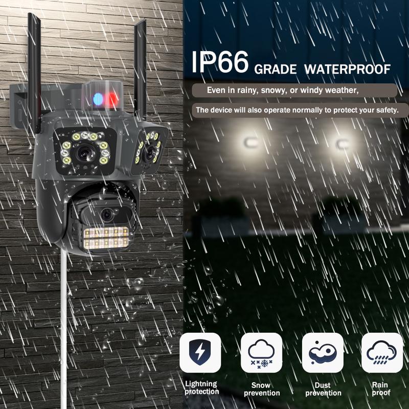 ICSEE Cámara de Seguridad AJ21 WiFi Triple Lente Ultra HD 9MP，Regalo de cable de extensión de 3 metros，360° Panorámica con Triple Lente PTZ，Detección de Movimiento + Visión Nocturna Color，Impermeable IP66，WiFi 2.4GHz ，Compatible con el protocolo ONVIF，Con