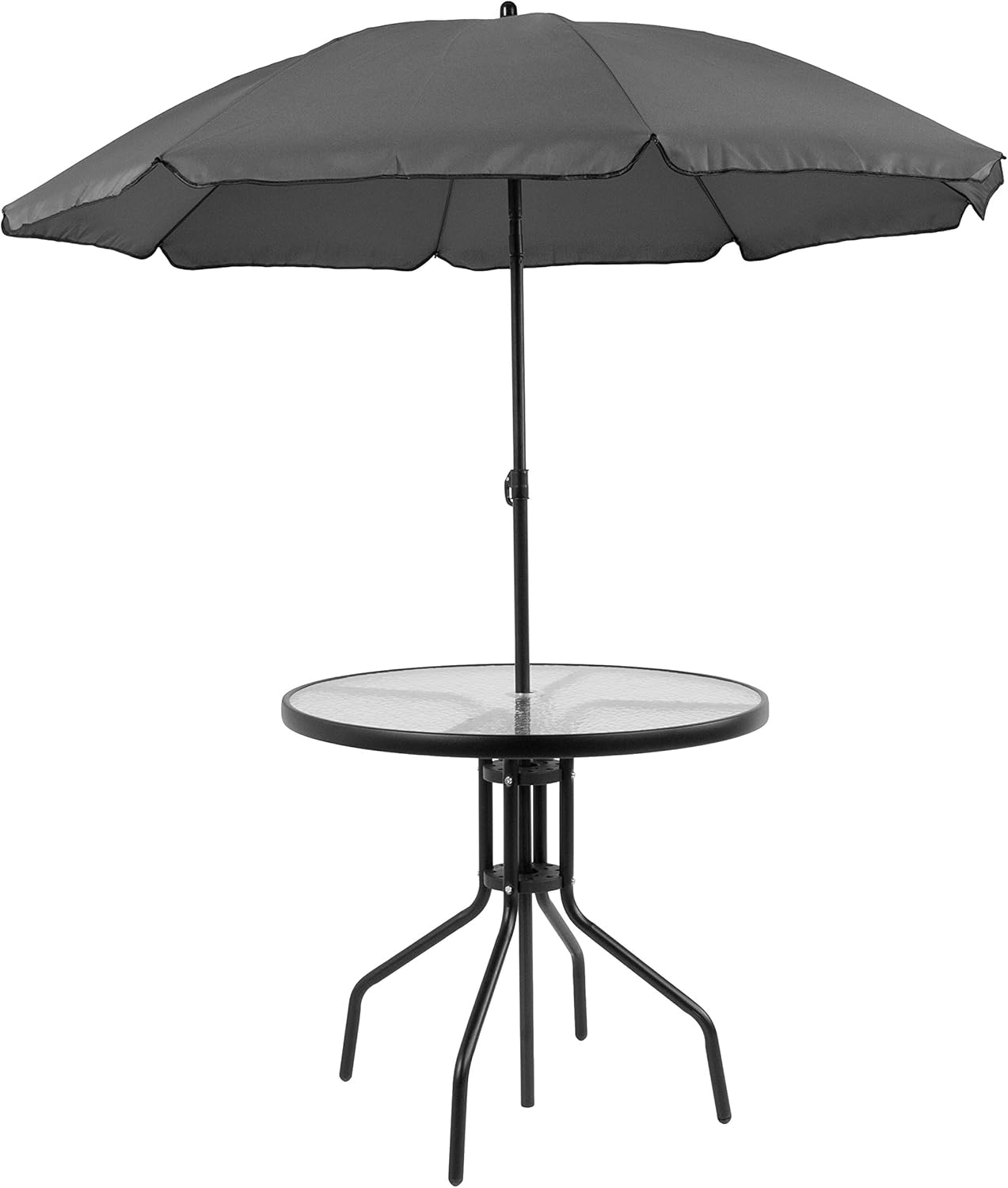 Flash Furniture Set de Muebles de Jardín Exterior Modelo Nantucket – Muebles de Jardín y Terraza – Set de 6 Unidades – Incluye Mesa de Jardín, Sombrilla y 4 Sillas Plegables – Color Negro