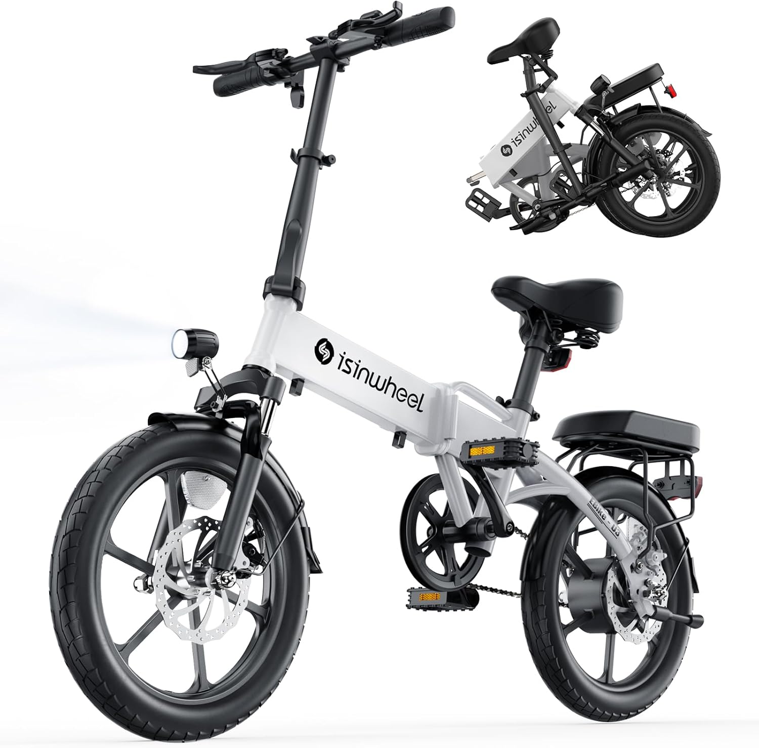 isinwheel U3 Bicicleta Electrica Plegable para Adultos,con 750W Motor y Batería de 36V 7.8Ah,Velocidad Máxima 35KM/H hasta 72 km, Bicicleta Eléctrica 16" Adultos y Adolescentes