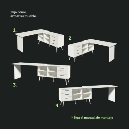 Madesa Escritorio Mesa de Oficina de Esquina con 3 Cajones Lisboa - Blanco