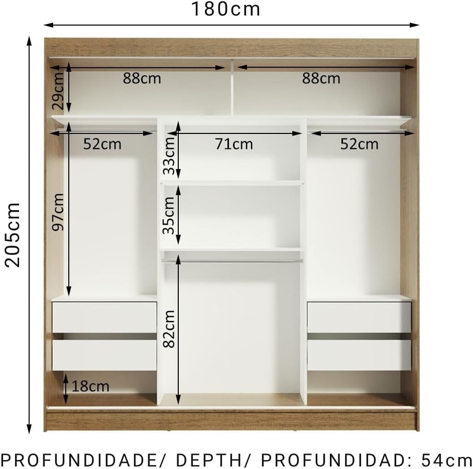 Madesa Ropero Closet con 3 Puertas y 1 Espejo Reno - Marrón/Negro