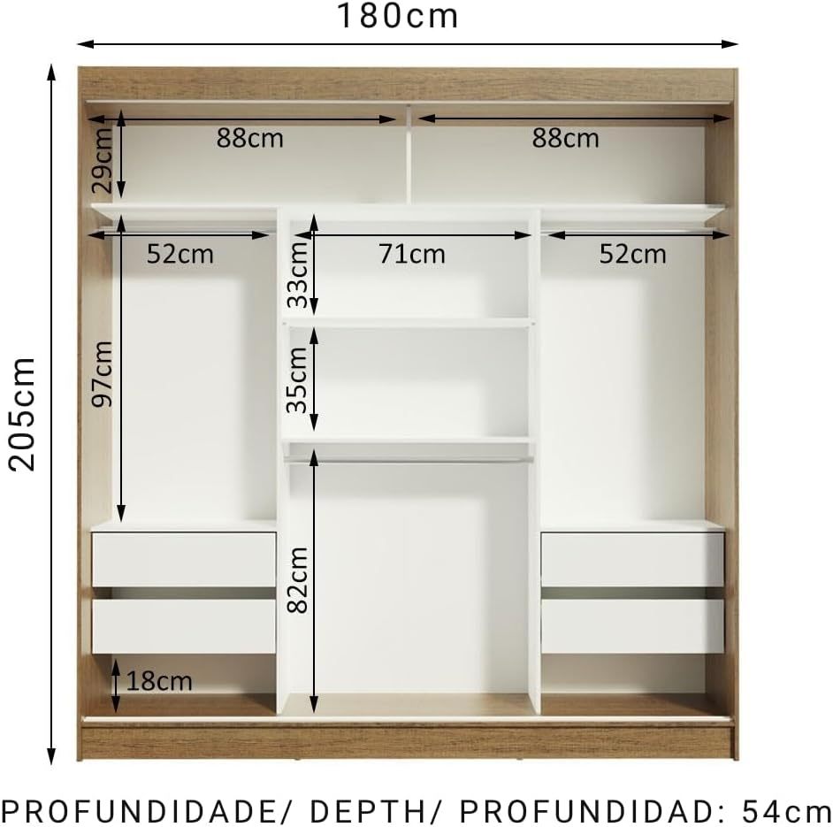 Madesa Ropero Closet con 3 Puertas y 1 Espejo Reno - Marrón/Negro