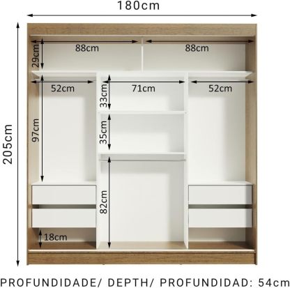Madesa Ropero Closet con 3 Puertas y 1 Espejo Reno - Marrón/Negro