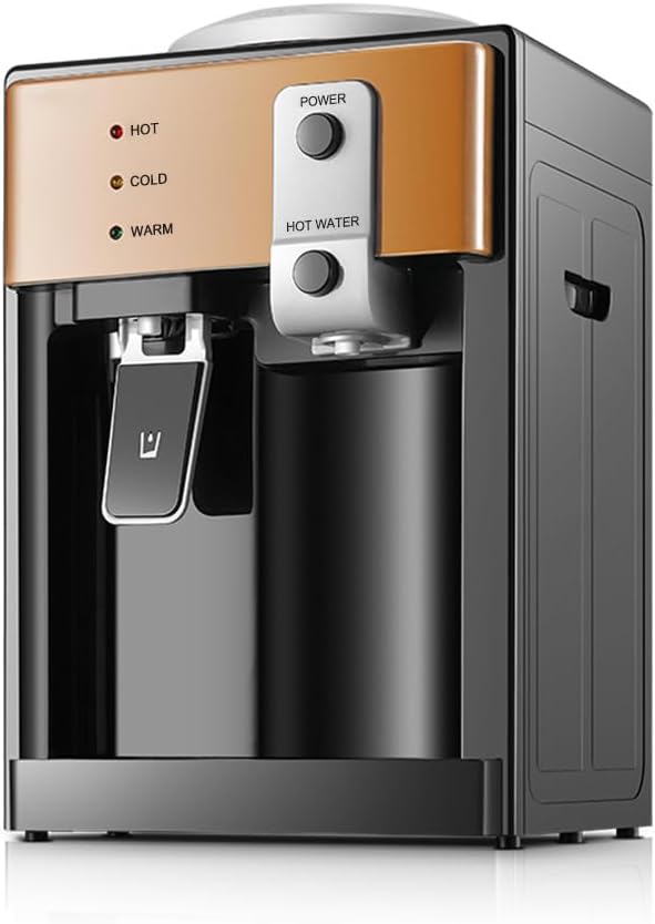 JOYID Dispensador de Agua de Carga Superior con Agua Caliente/fría/Temperatura Ambiente, Estilo Minimalista de Acero Inoxidable Brillante