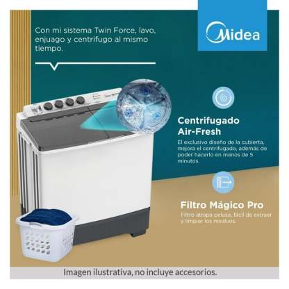 Lavadora Midea Dos tinas 19 kg Blanca