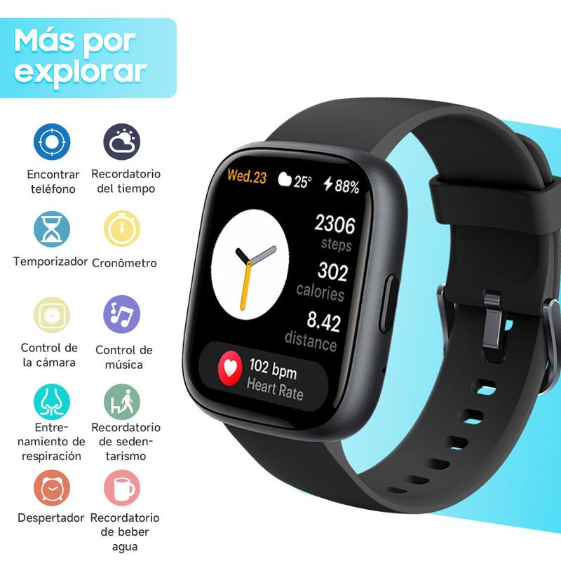 Reloj inteligente multifunción para hombre y mujer, rastreador de Fitness de 1,83 inch, con rastreador de pasos / rastreador de actividad, podómetro, reloj inteligente para responder / hacer llamadas, Compatible con Android iOS