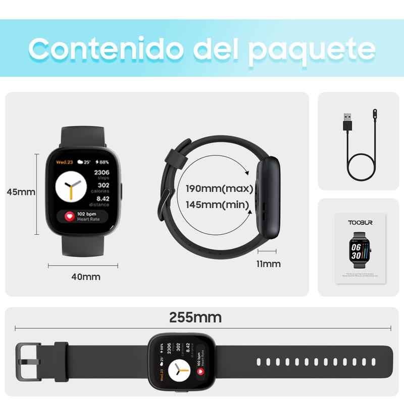 Reloj inteligente multifunción para hombre y mujer, rastreador de Fitness de 1,83 inch, con rastreador de pasos / rastreador de actividad, podómetro, reloj inteligente para responder / hacer llamadas, Compatible con Android iOS