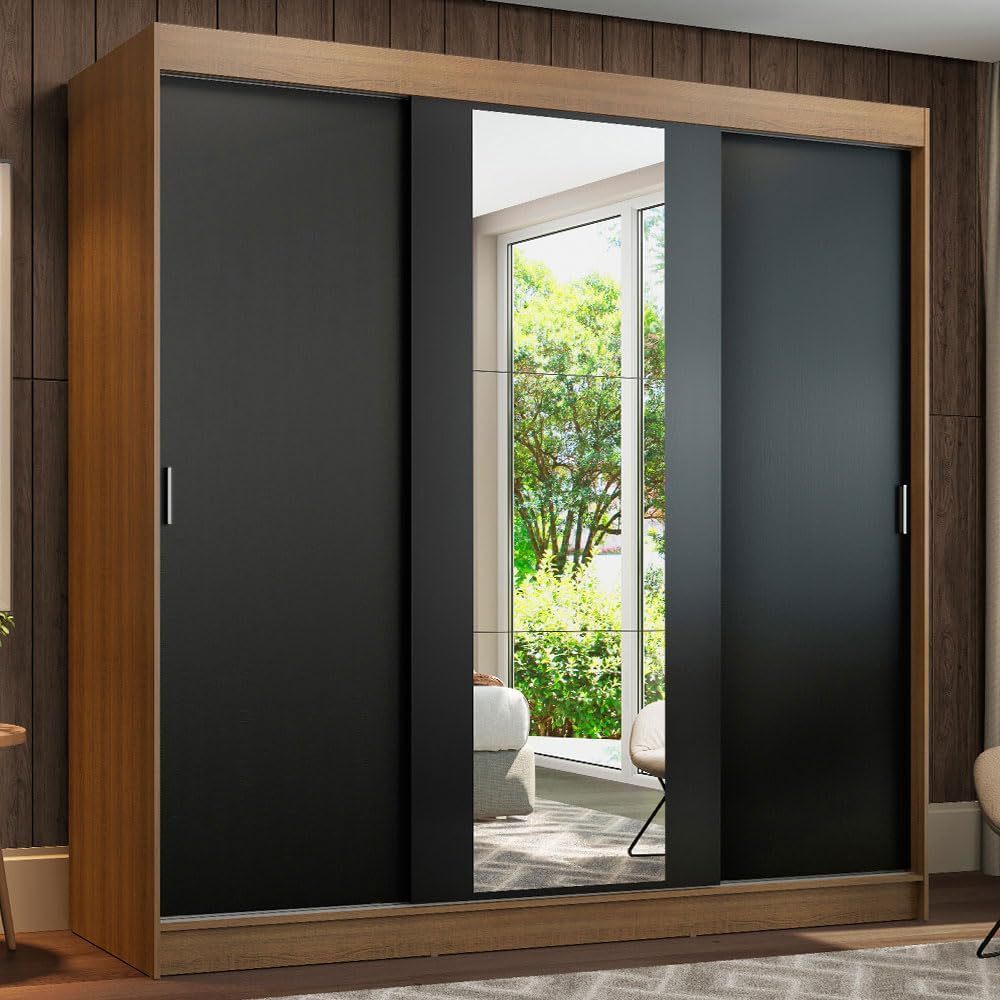 Madesa Ropero Closet con 3 Puertas y 1 Espejo Reno - Marrón/Negro