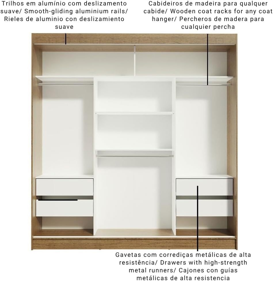 Madesa Ropero Closet con 3 Puertas y 1 Espejo Reno - Marrón/Negro