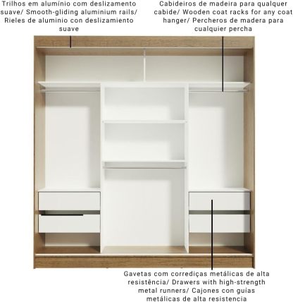 Madesa Ropero Closet con 3 Puertas y 1 Espejo Reno - Marrón/Negro