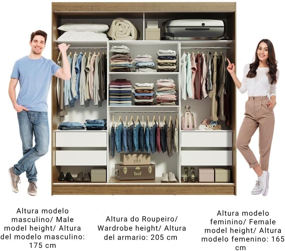 Madesa Ropero Closet con 3 Puertas y 1 Espejo Reno - Marrón/Negro