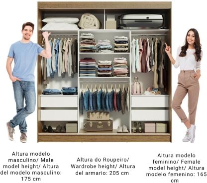 Madesa Ropero Closet con 3 Puertas y 1 Espejo Reno - Marrón/Negro