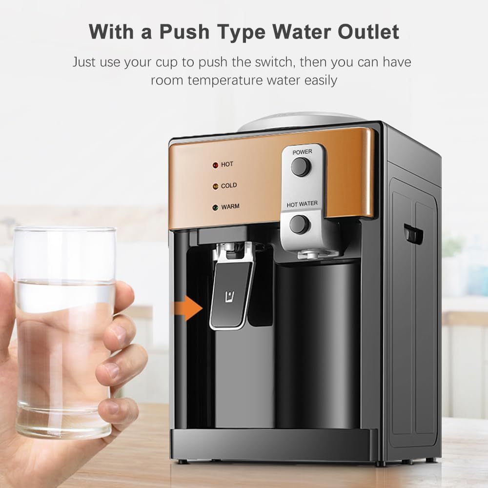 JOYID Dispensador de Agua de Carga Superior con Agua Caliente/fría/Temperatura Ambiente, Estilo Minimalista de Acero Inoxidable Brillante