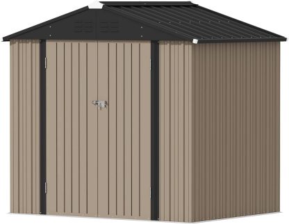 Devoko - Cobertizo grande de almacenamiento exterior de 3 x 3 m, cobertizo metálico de jardín y espacio de almacenamiento exterior, para herramientas, una sola puerta con cerradura, marrón