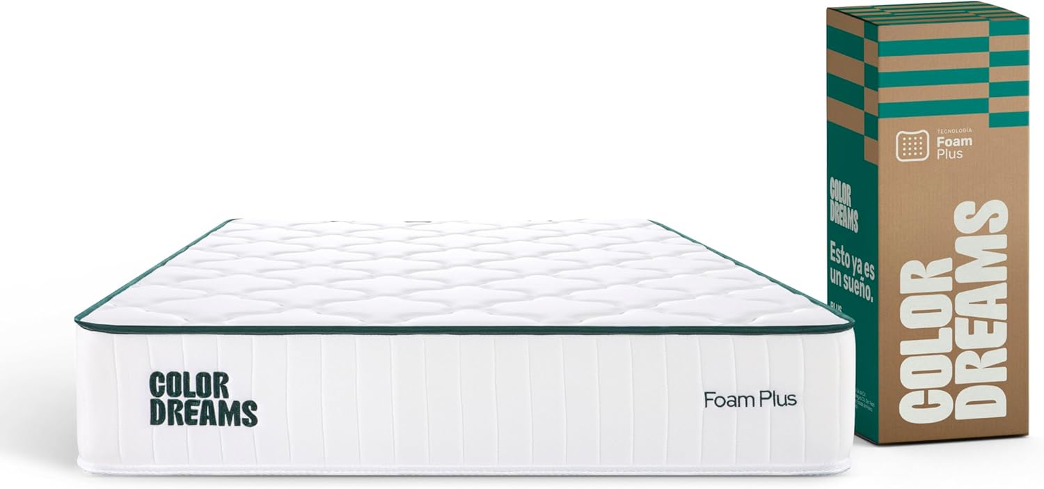 COLORDREAMS, Colchón Matrimonial Plus Foam 23 cm | Memory Foam con Gel | Firmeza Media | Hipoalergénico y antiácaros | Transpirable | 135x190 cm | Colchones en Caja