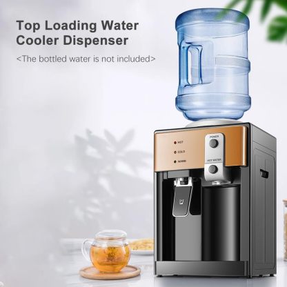 JOYID Dispensador de Agua de Carga Superior con Agua Caliente/fría/Temperatura Ambiente, Estilo Minimalista de Acero Inoxidable Brillante