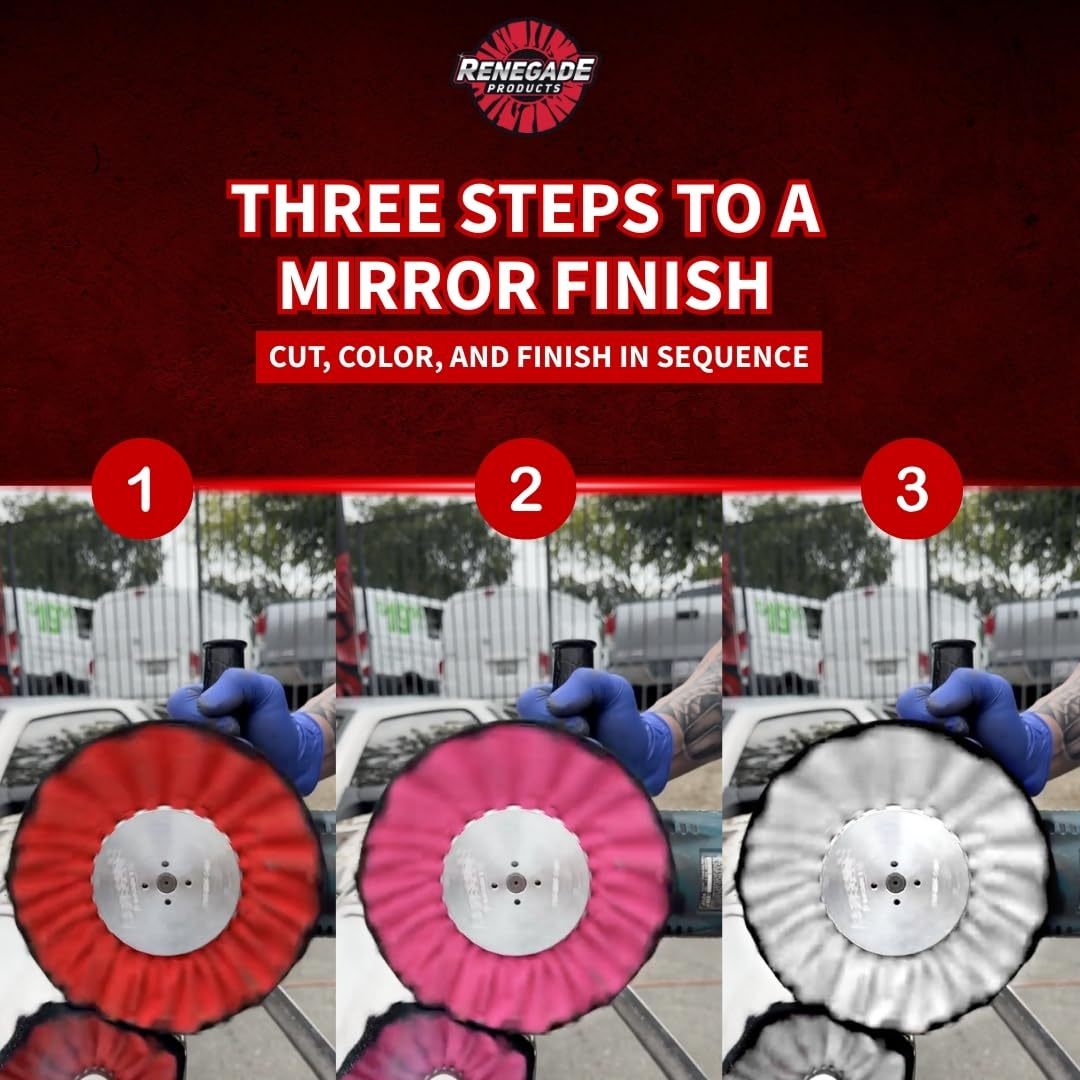 Kit de pulido de acero inoxidable en 3 pasos de Renegade Products: discos de pulido Airway, barras de compuesto y bridas de seguridad – Sistema «Mirror Shine» para la restauración del acero