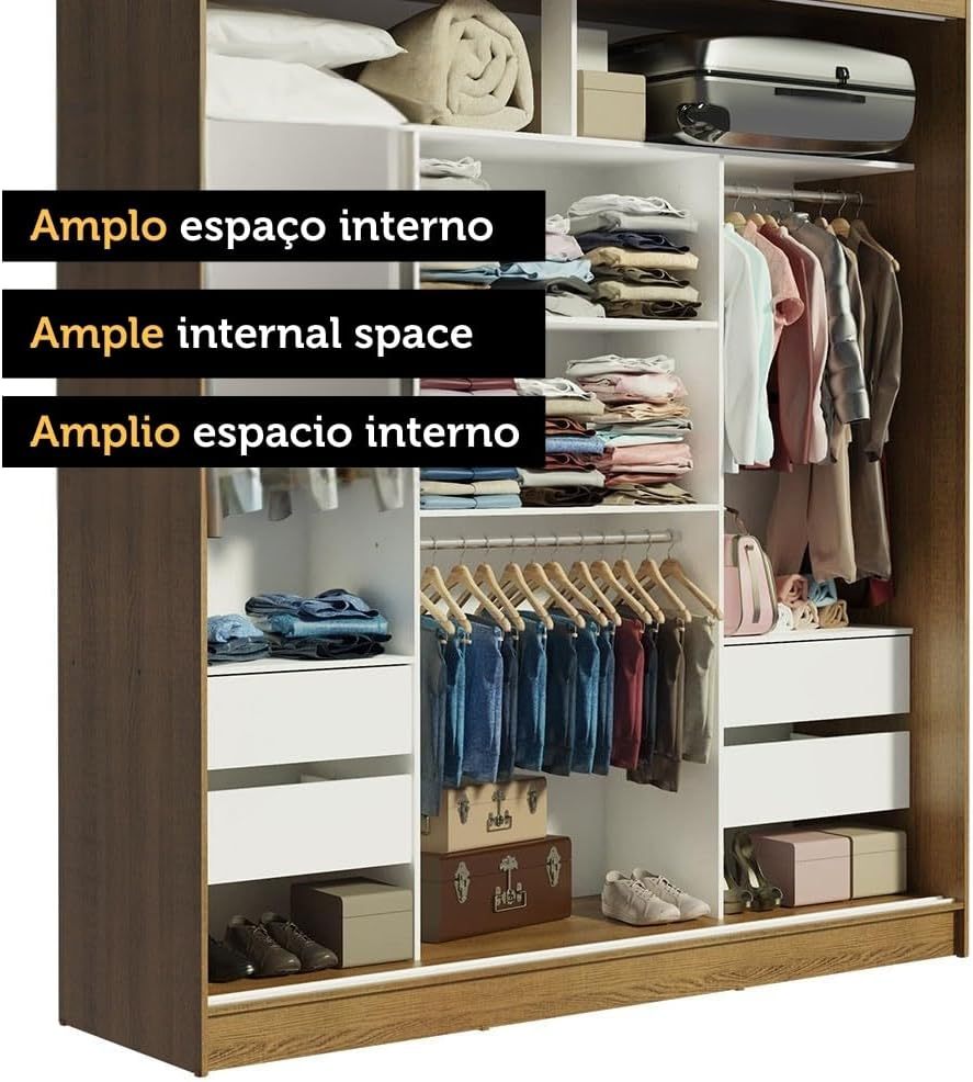 Madesa Ropero Closet con 3 Puertas y 1 Espejo Reno - Marrón/Negro