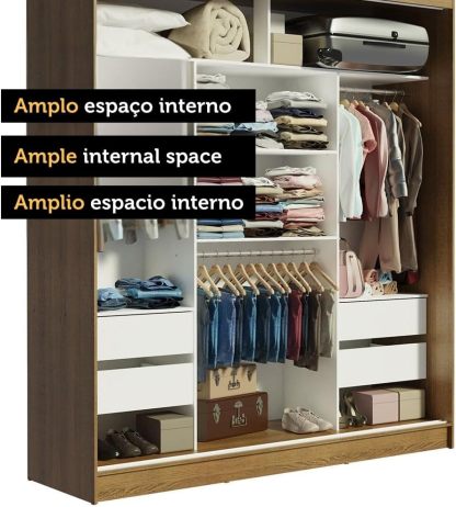 Madesa Ropero Closet con 3 Puertas y 1 Espejo Reno - Marrón/Negro