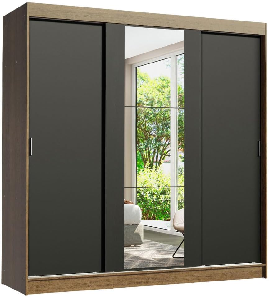 Madesa Ropero Closet con 3 Puertas y 1 Espejo Reno - Marrón/Negro