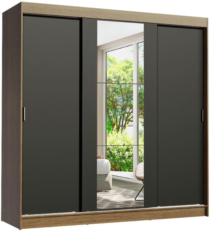Madesa Ropero Closet con 3 Puertas y 1 Espejo Reno - Marrón/Negro