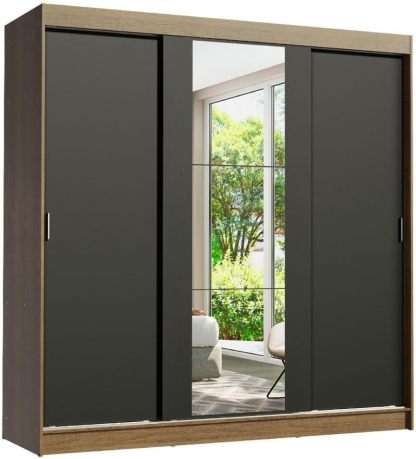 Madesa Ropero Closet con 3 Puertas y 1 Espejo Reno - Marrón/Negro
