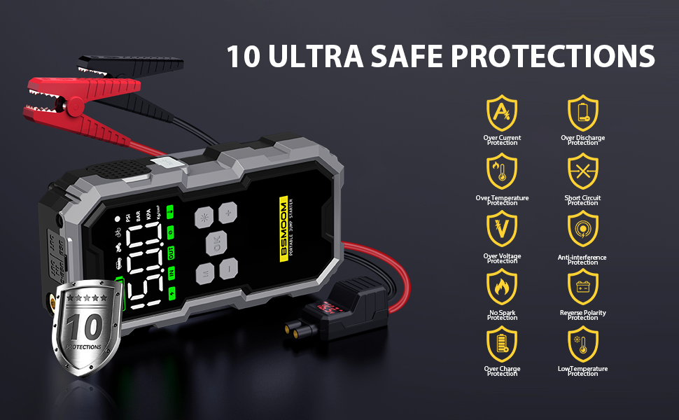 El texto dice '10 PROTECCIONES ULTRASEGURAS' con una serie de escudos de iconos de seguridad mostrados en un banner de fondo oscuro que muestra caracter&iacute;sticas de rat&oacute;n para juegos.