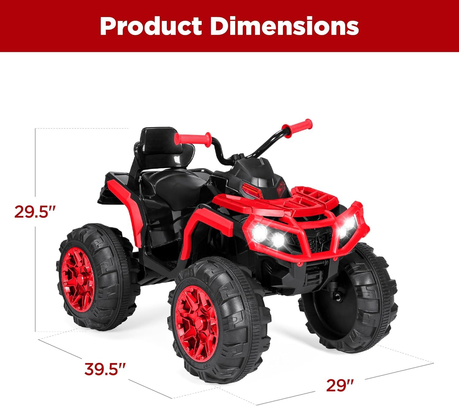 Best Choice Products 12V ATV eléctrico para niños de 4 ruedas con audio Bluetooth, velocidad máxima de 3.7 mph, neumáticos con banda de rodadura, faros LED, radio, color negro