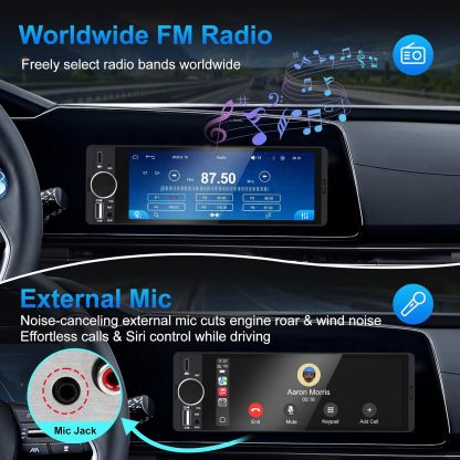 Estéreo para auto de formato Single Din con Apple CarPlay y Android Auto inalámbricos, radio Single Din con pantalla táctil HD de 6.28 pulgadas, Bluetooth, cámara trasera de 1080p, USB, SWC, ecualizador de 10 bandas, RCA, micrófono externo y radio FM para