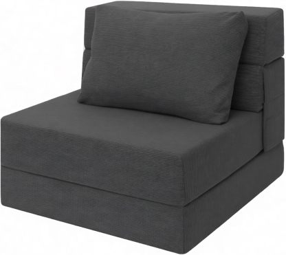 Sofá Cama Plegable Individual con Almohada, Gris Oscuro, Tela Transpirable y Espuma de Alta Densidad, 48.26 cm x 66.06 cm x 58.46 cm