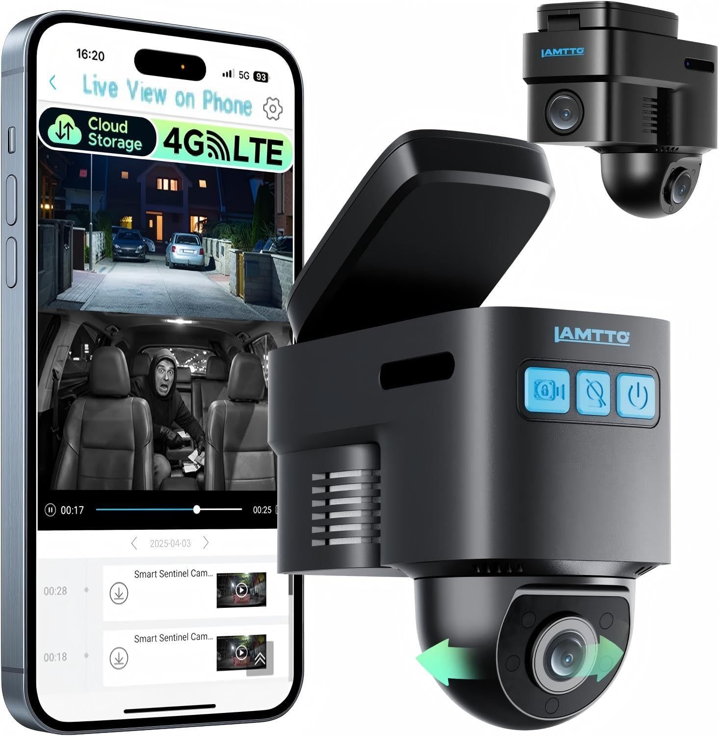 Cámara de salpicadero inalámbrica LAMTTO 4G LTE para el interior y la parte delantera del vehículo, con transmisión en directo a distancia