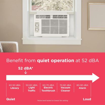 Frigidaire 5000 BTU Acondicionador de Aire montado en la Ventana, enfría hasta 250 Sq. Ft., Funcionamiento silencioso, Control de Temperatura sin Esfuerzo, 2 velocidades de Ventilador, reinicio