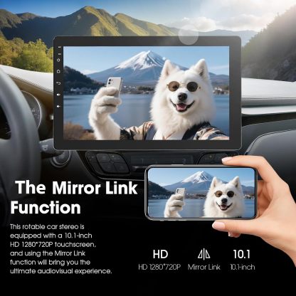 Autorradio Haudio con pantalla giratoria de 360°, estéreo Bluetooth 1 DIN con CarPlay y Android Auto inalámbricos, pantalla táctil IPS de 10,1 pulgadas con GPS, Mirror Link, control por voz, radio RDS/FM/AM y cámara trasera 1080P.